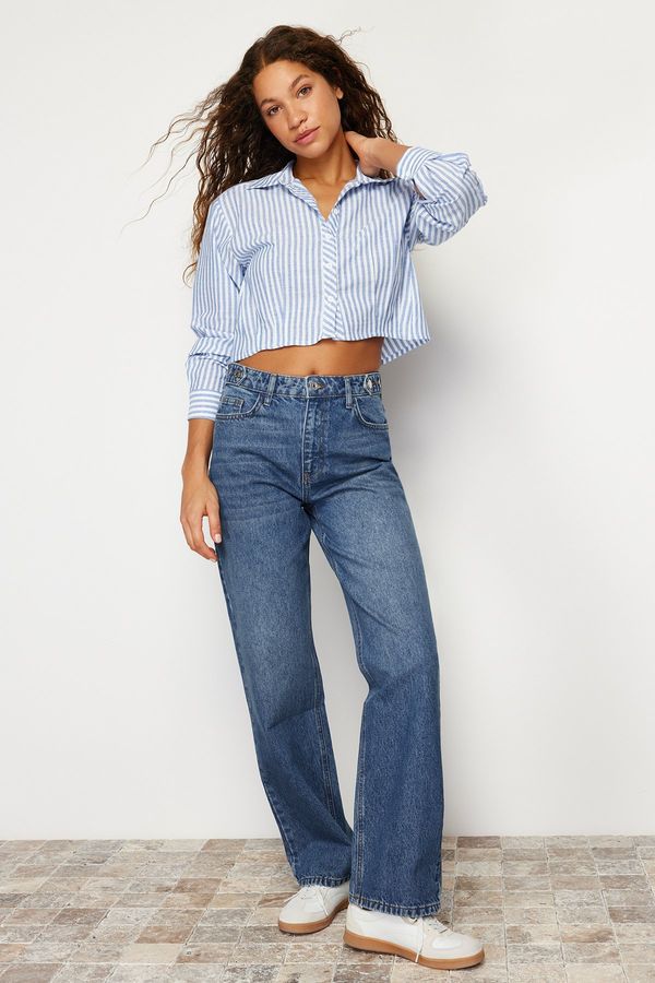 Trendyol Trendyol Blue Waist Detailed High Waist Wide Leg Jeans