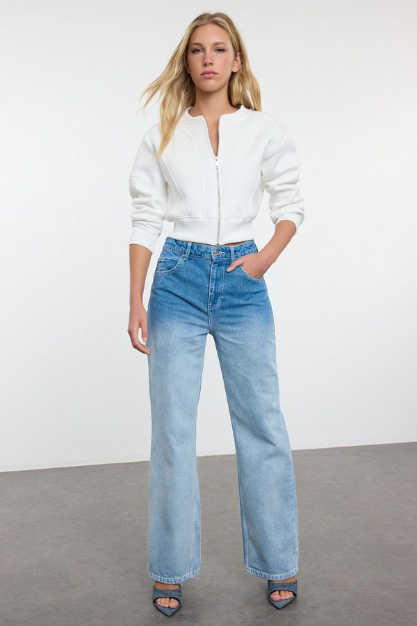 Trendyol Trendyol Blue Wash Effect High Waist Wide Leg Jeans