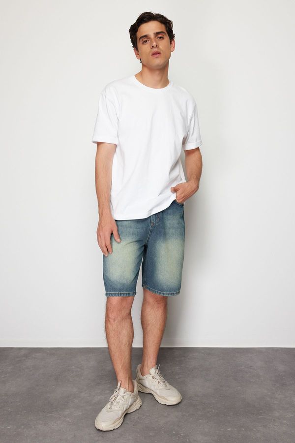 Trendyol Trendyol Blue Wide Cut Loose Distressed Denim Jeans Shorts