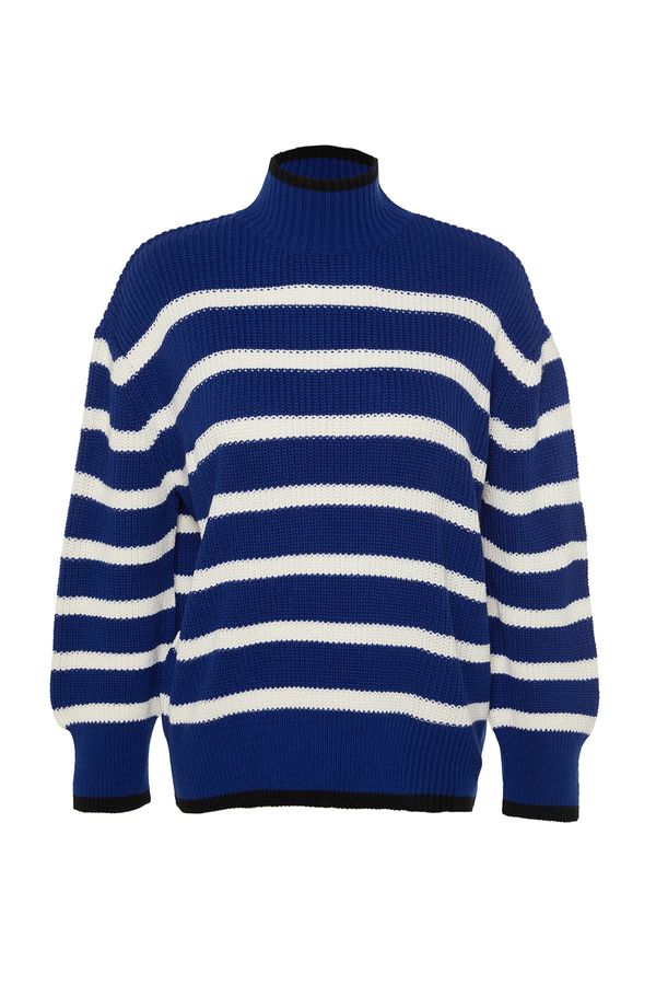 Trendyol Trendyol Blue Wide-Die Striped Knitwear Sweater
