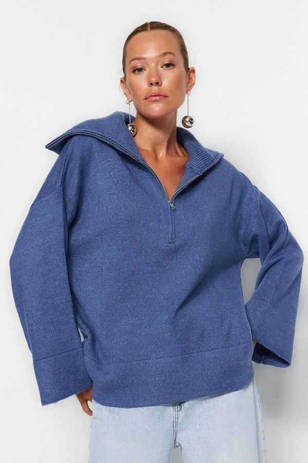 Trendyol Trendyol Blue Wide Fit Soft Textured Basic Knitwear Sweater