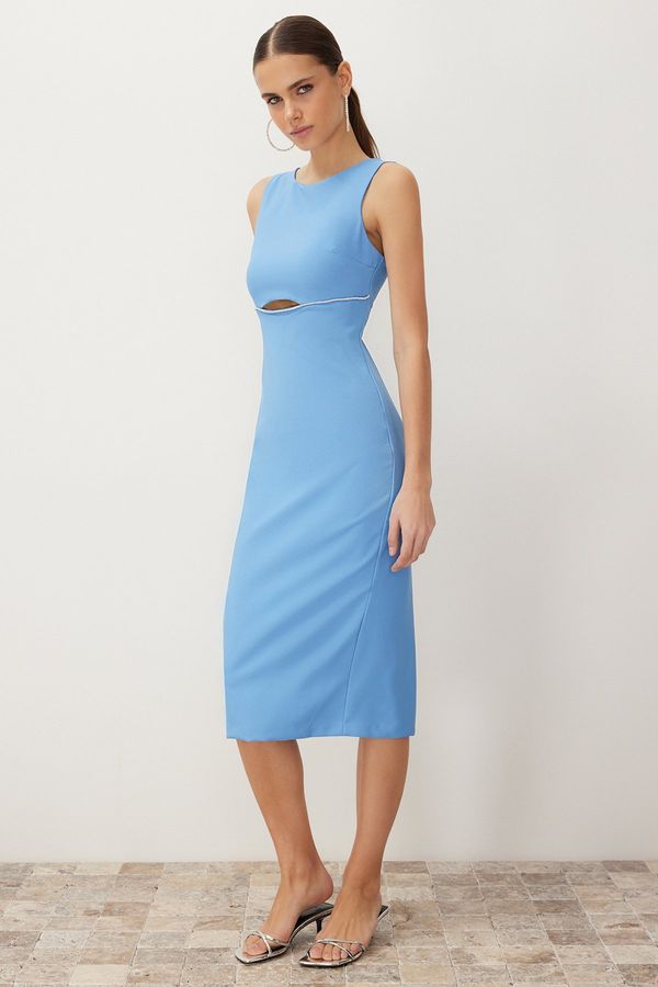 Trendyol Trendyol Blue Window/Cut Out Detailed Shiny Stone Elegant Evening Dress