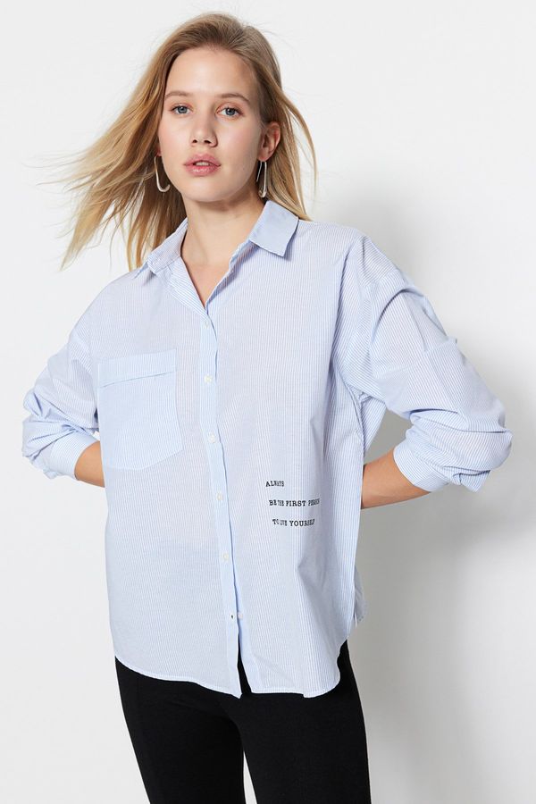 Trendyol Trendyol Blue Woven Shirt with Pockets and Print Detail