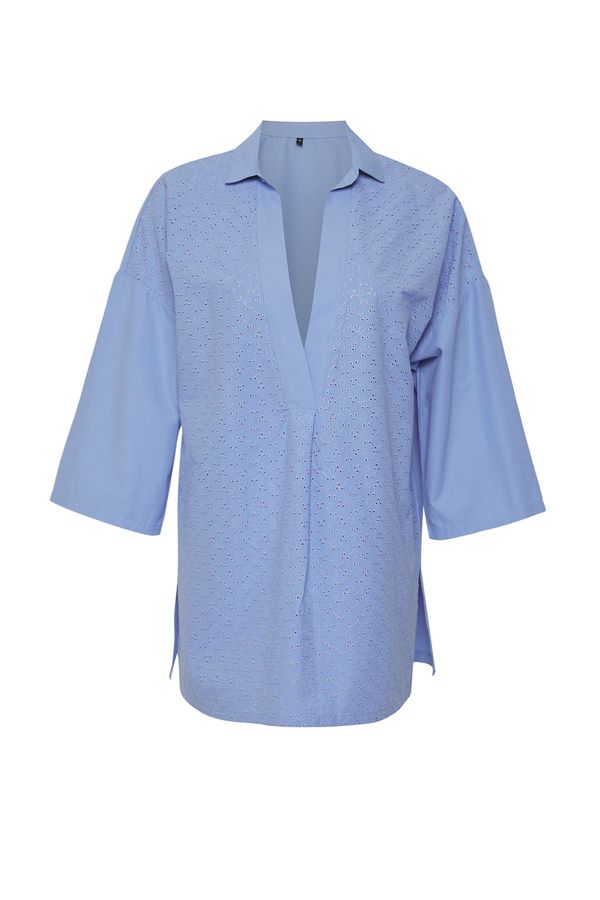 Trendyol Trendyol Blue*009 Plain Fitted Mini Woven Striped 53% Polyester,47% Cotton Dress