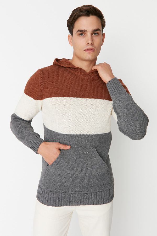 Trendyol Trendyol Brick Regular Fit Hooded Color Block Knit Sweater