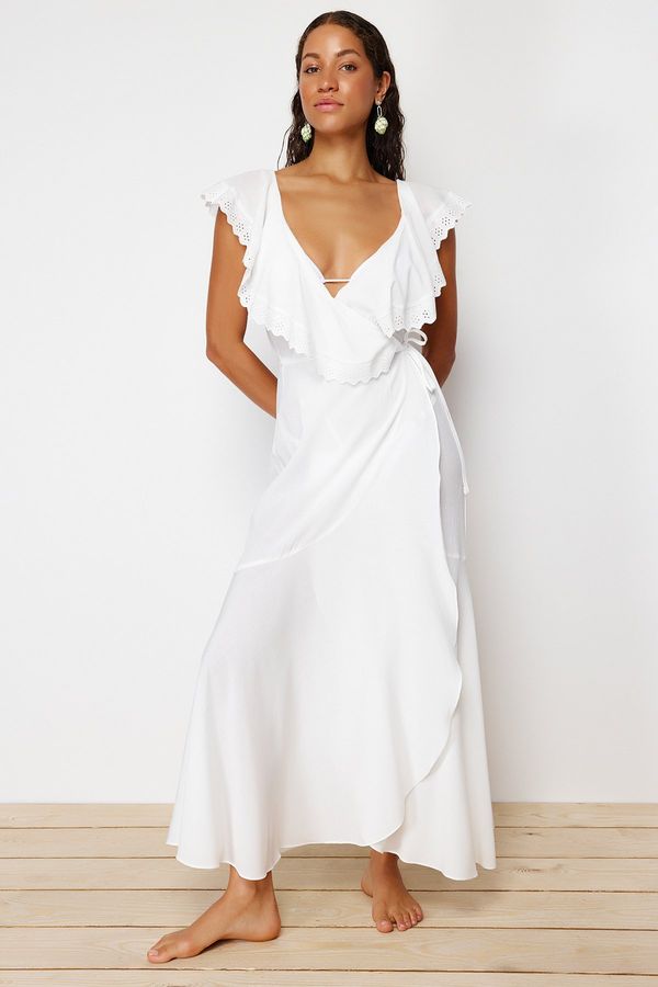 Trendyol Trendyol Bridal Ecru Maxi Woven Tie Beach Dress