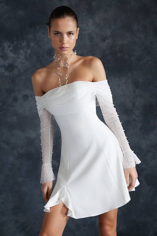 Trendyol Trendyol Bridal White A-Line Lined Woven Short Wedding/Wedding Elegant Evening Dress