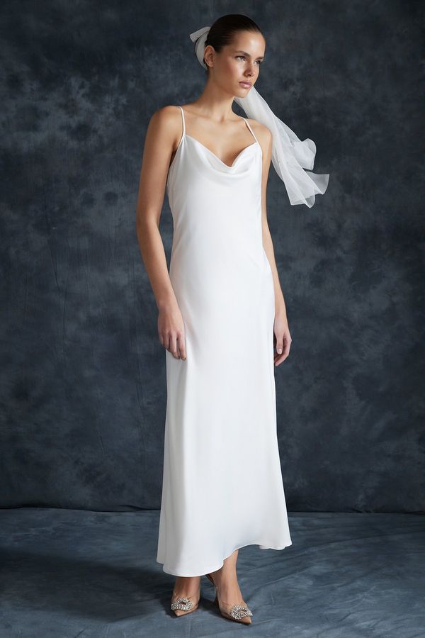 Trendyol Trendyol Bridal White Accessories Woven Satin Wedding / Wedding Elegant Evening Dress