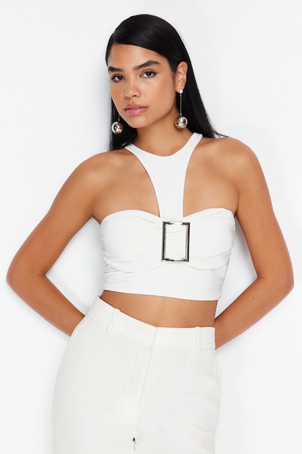 Trendyol Trendyol Bridal White Crop Accessory Knitted Bustier