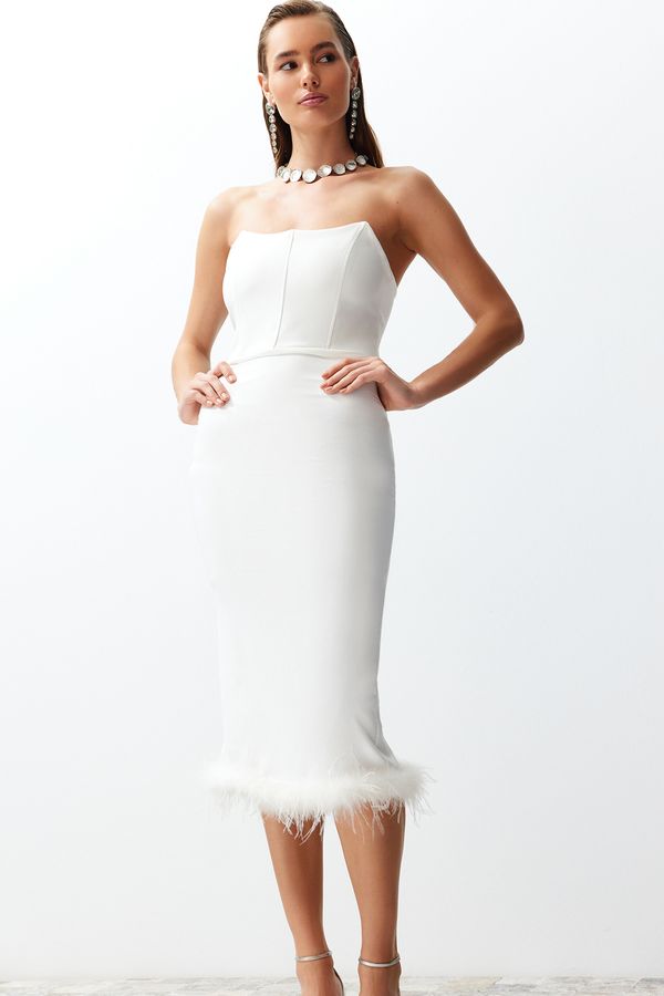 Trendyol Trendyol Bridal White Lined Corset Detailed Openwork Wedding/Wedding Stylish Evening Dress