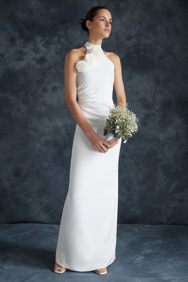 Trendyol Trendyol Bridal White Rose Detailed Elegant Evening Dress