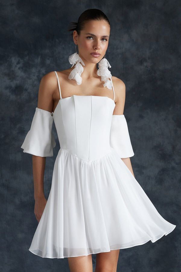 Trendyol Trendyol Bridal White Waist Opening/Skater Corset Detailed Wedding/Nikah Elegant Evening Dress