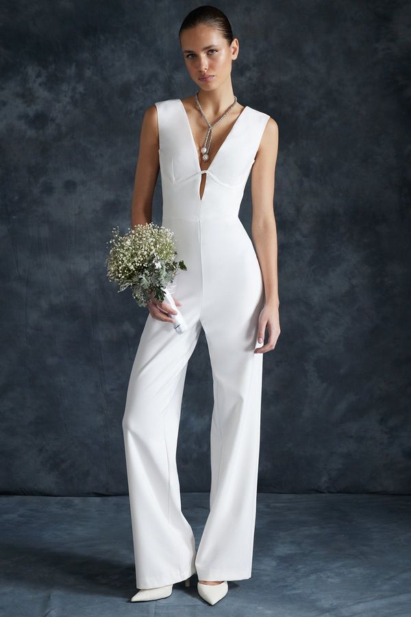 Trendyol Trendyol Bridal White Wide Leg Unlined Woven Wedding/Marriage Jumpsuit