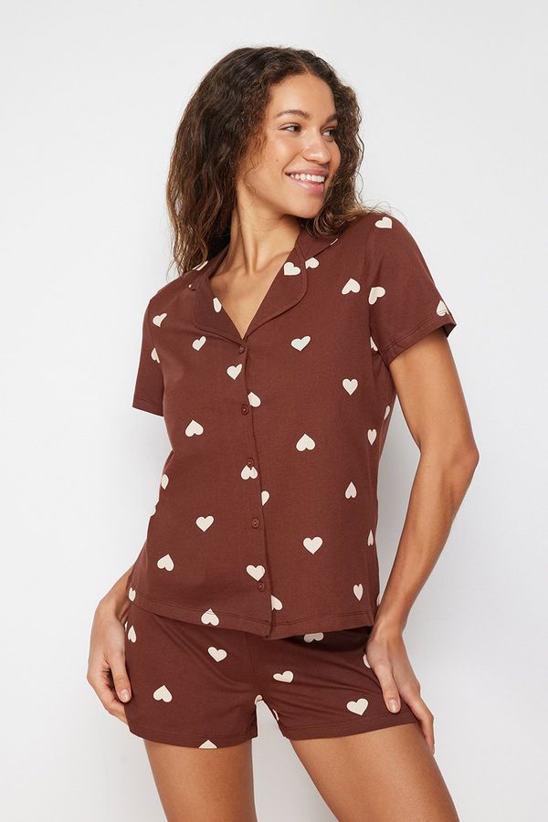 Trendyol Trendyol Brown 100% Cotton Heart Knitted Pajama Set