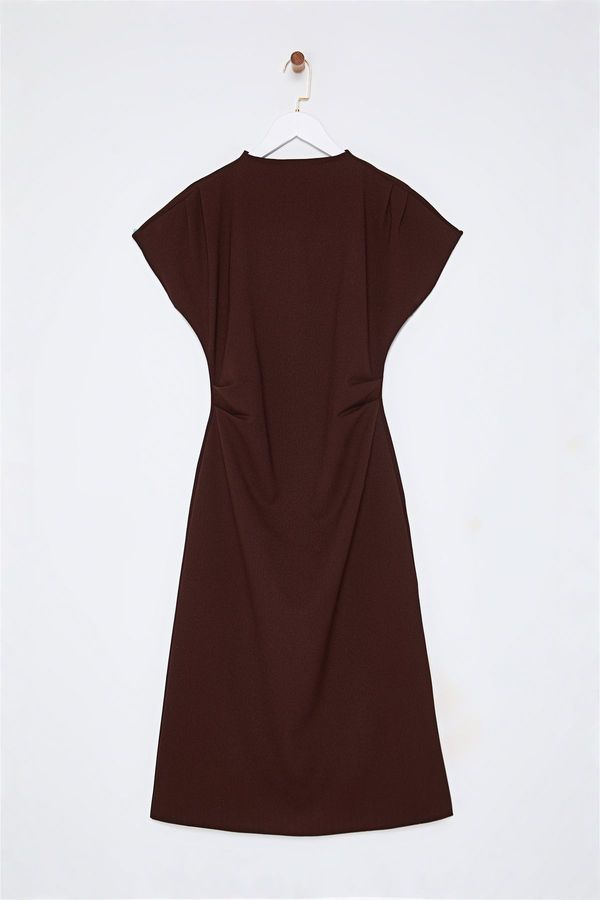 Trendyol Trendyol Brown A-Line Cowl Neck Midi Crepe Woven Dress