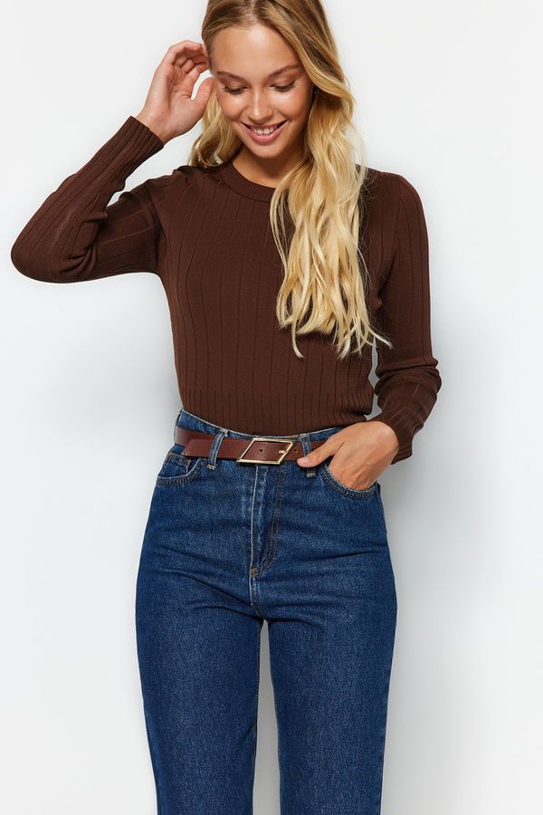 Trendyol Trendyol Brown Basic Crew Neck Knitwear Sweater