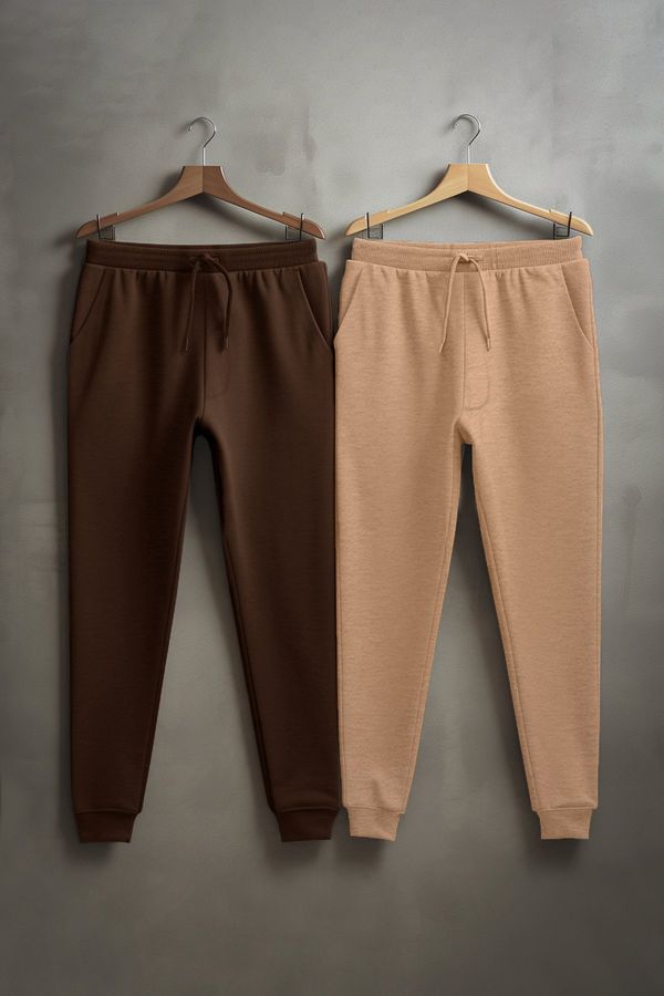 Trendyol Trendyol Brown-Beige Regular/Normal Cut Elastic Jogger 2-Pack Sweatpants