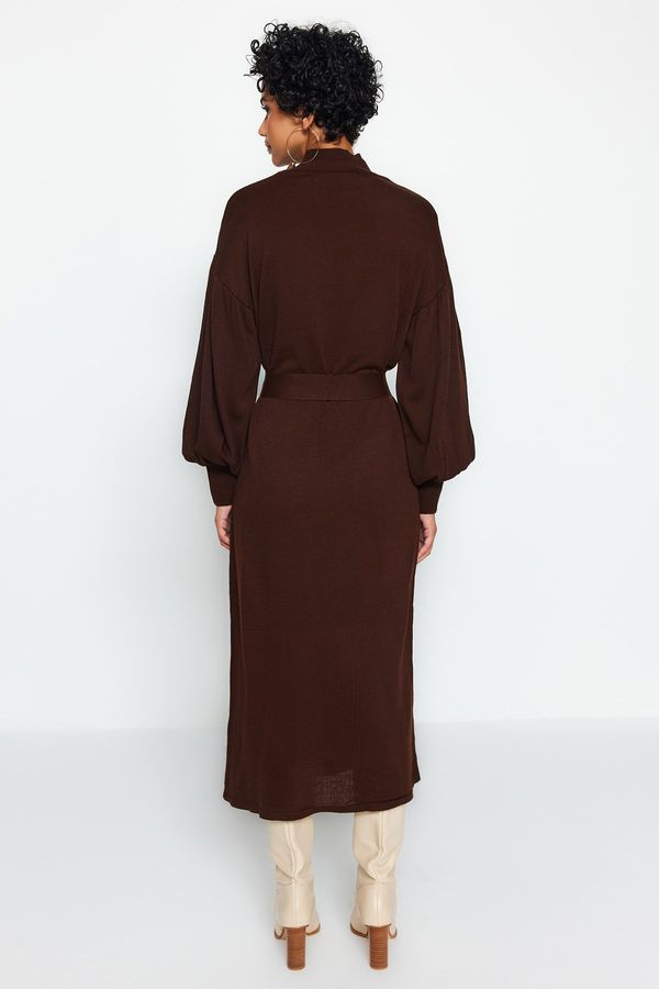 Trendyol Trendyol Brown Belted Half Turtleneck Long Knitwear Dress