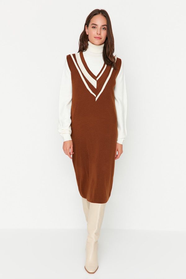Trendyol Trendyol Brown Brown Midi Knitwear Striped Dress