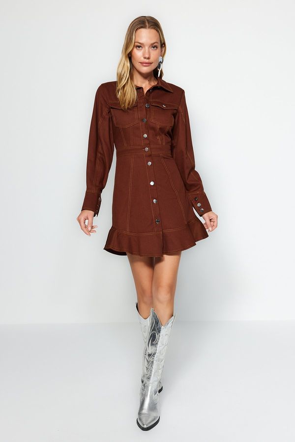 Trendyol Trendyol Brown Button Detailed Mini Woven Shirt Dress