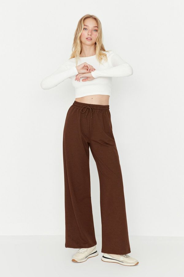 Trendyol Trendyol Brown Cotton Wide Leg Thin Knitted Sports Sweatpants