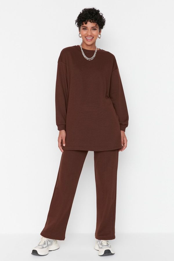 Trendyol Trendyol Brown Crew Neck Basic Knitted Tracksuit Set