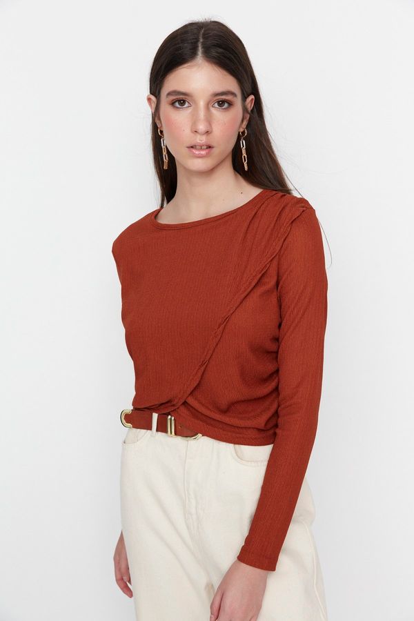 Trendyol Trendyol Brown Crew Neck Cress Knitted Blouse
