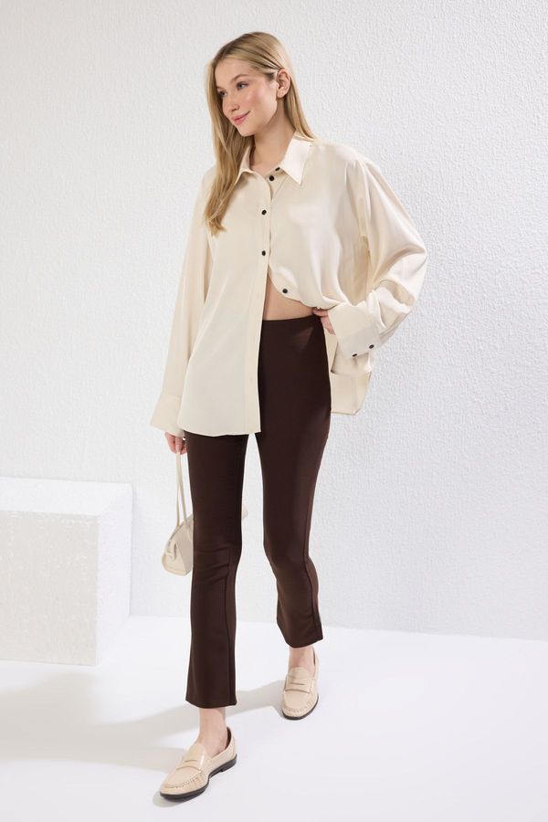 Trendyol Trendyol Brown Crop Flare Woven Trousers