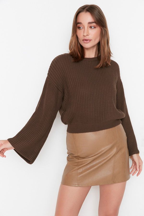 Trendyol Trendyol Brown Crop Spanish Sleeve Knitwear Sweater