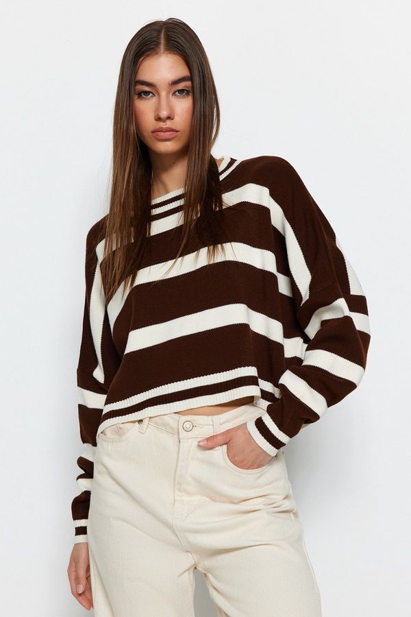 Trendyol Trendyol Brown Crop Striped Knitwear Sweater