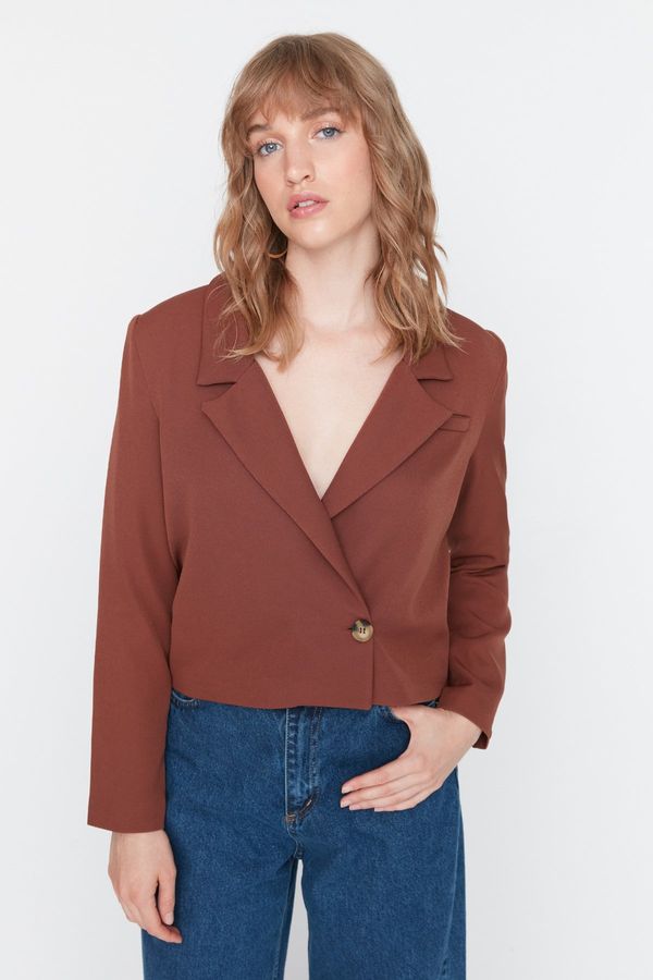 Trendyol Trendyol Brown Crop Woven Lined Blazer Jacket