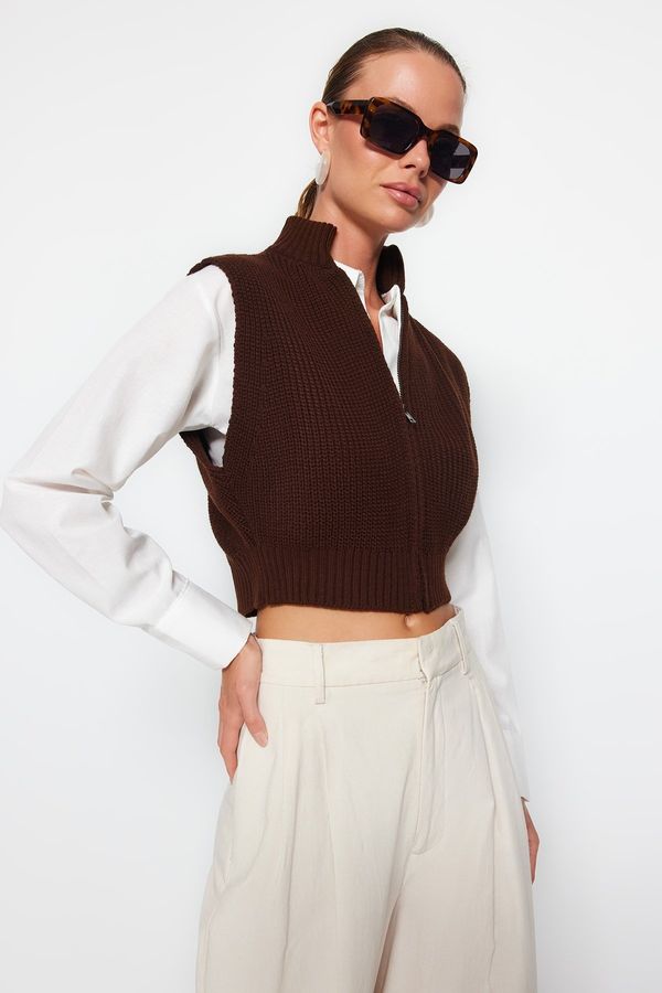 Trendyol Trendyol Brown Crop Zippered Basic Knit Vest