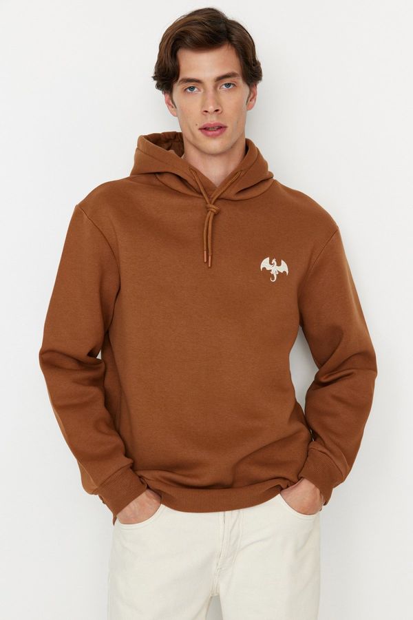 Trendyol Trendyol Brown Men's Regular/Normal Cut Animal Embroidery Fleece Inside Sweatshirt