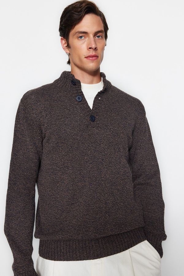 Trendyol Trendyol Brown Men's Slim Fit Half Fishing Button Knitwear Sweater