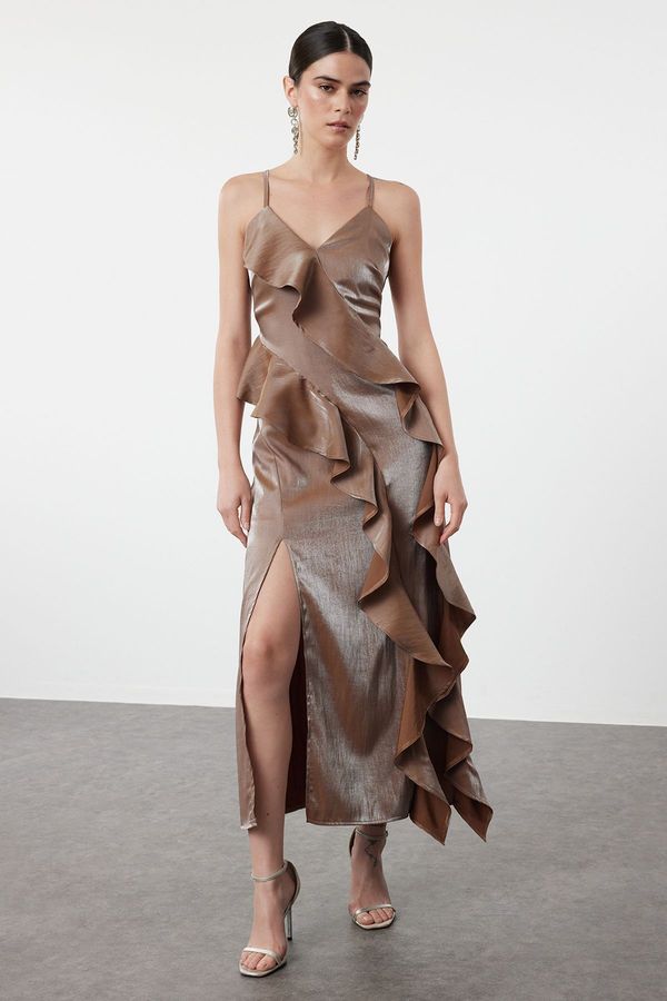 Trendyol Trendyol Brown Metallic Look Flounce Detailed Dress