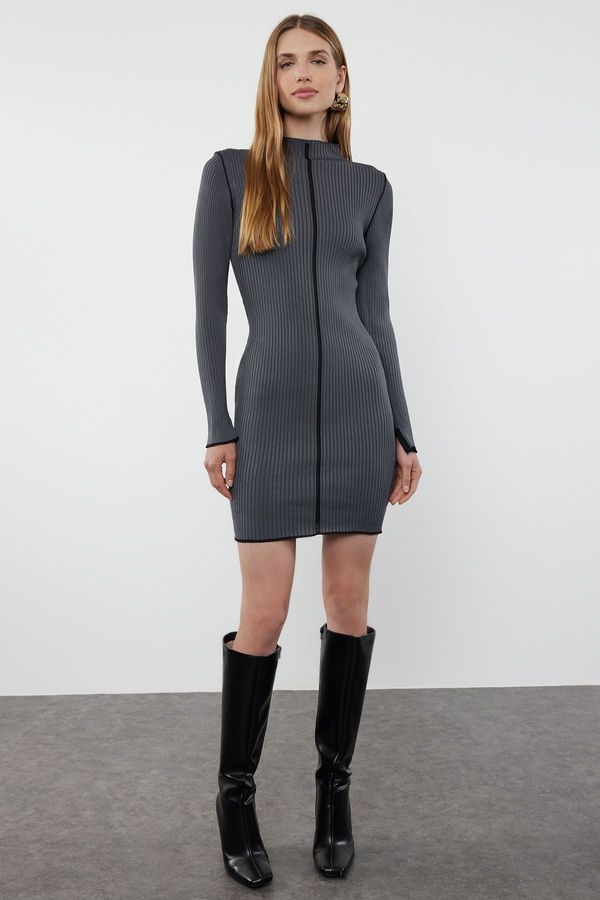 Trendyol Trendyol Brown Mini Knitwear Contrast Color Dress