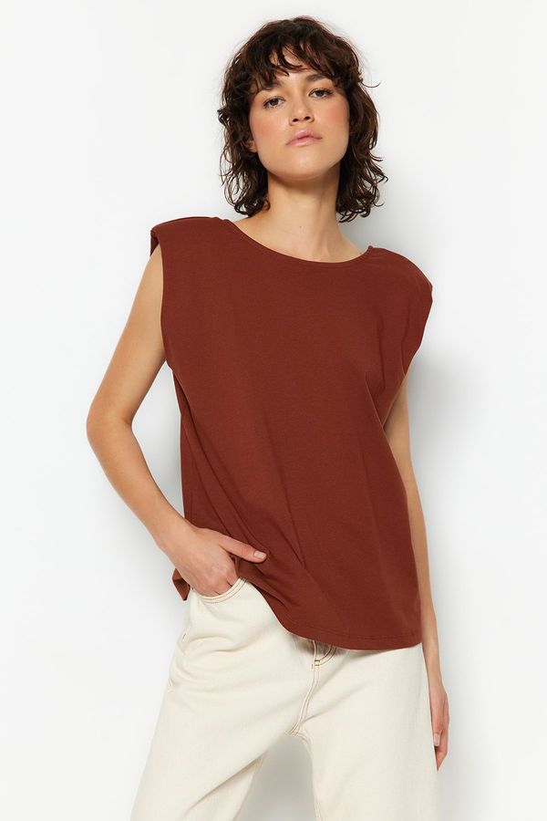 Trendyol Trendyol Brown More Sustainable 100% Organic Cotton Cotton Decollete Basic Knitted T-Shirt