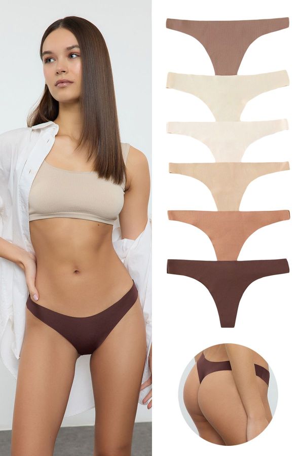 Trendyol Trendyol Brown-Multicolored 6-Pack Micro Thong Knitted Panties