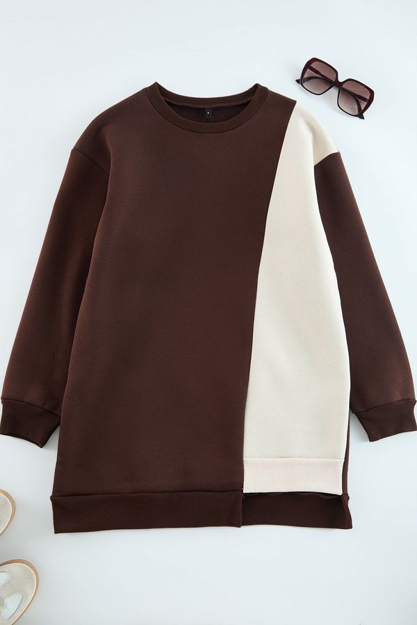 Trendyol Trendyol Brown Oversize Color Blocked Sweatshirt