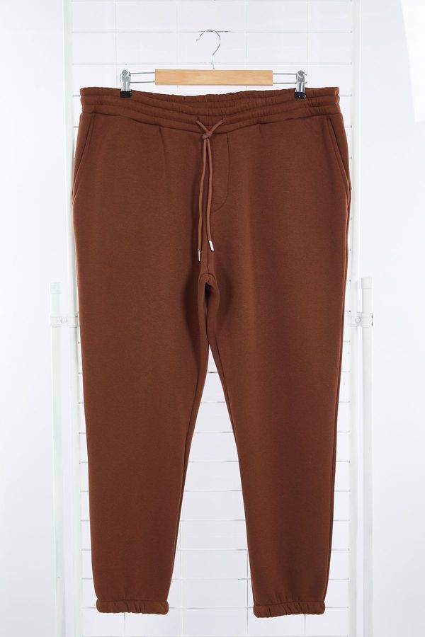 Trendyol Trendyol Brown Plus Size Regular Cut Elastic Leg Basic Fleece Sweatpants