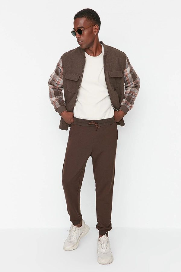 Trendyol Trendyol Brown Plus Size Regular/Normal Fit Comfortable Basic Cotton Sweatpants
