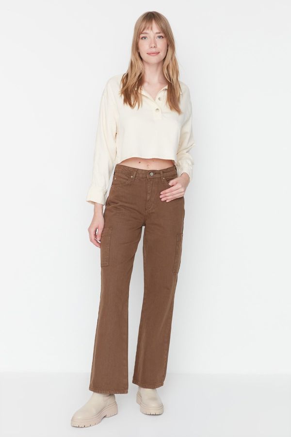 Trendyol Trendyol Brown Pocket Detailed High Waist Wide Leg Jeans