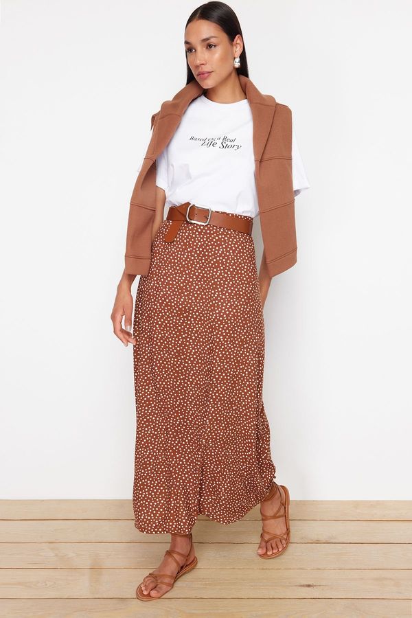 Trendyol Trendyol Brown Polka Dot Patterned Woven Skirt