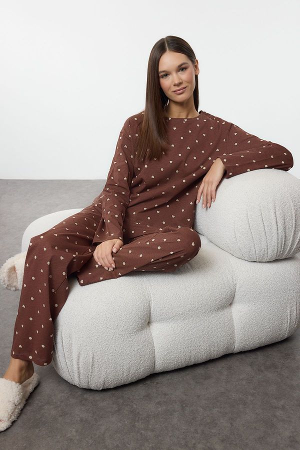 Trendyol Trendyol Brown Printed Jersey Knitted Pajama Set