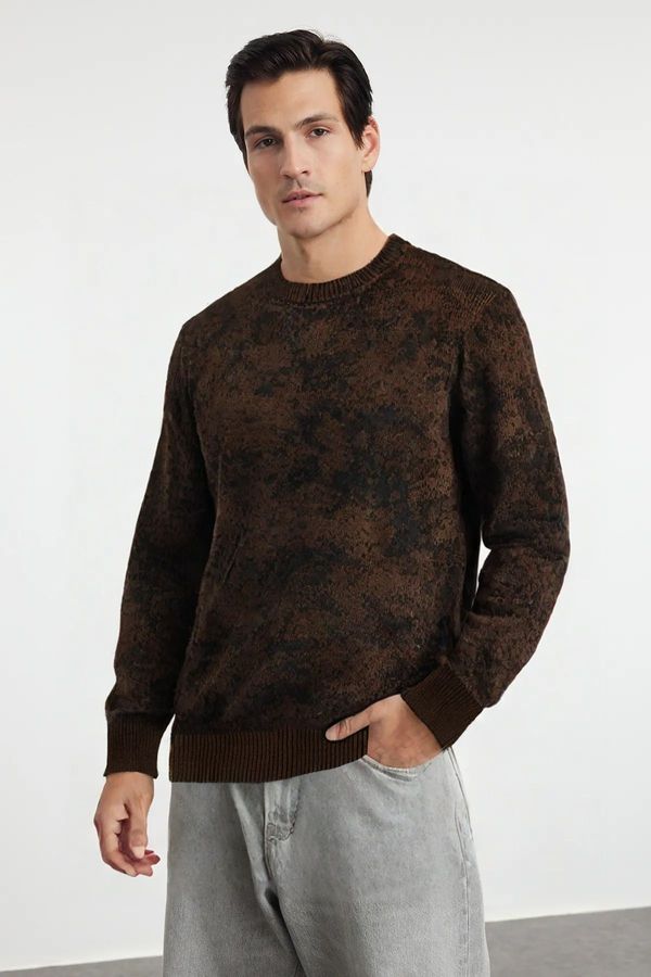 Trendyol Trendyol Brown Regular Crew Neck Polka Dot Knitwear Sweater