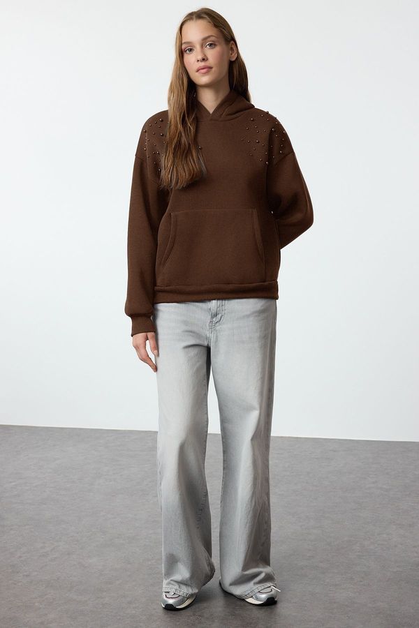 Trendyol Trendyol Brown Relaxed/Comfortable Thick Inside Polar Fleece Knitted Sweatshirt