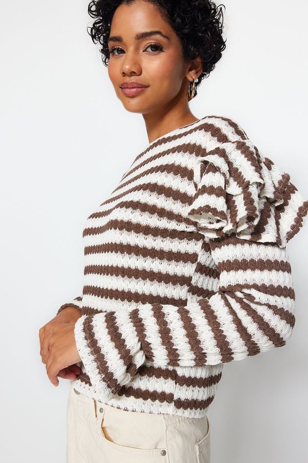 Trendyol Trendyol Brown Ruffle Detail Knitwear Sweater