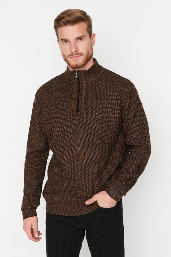 Trendyol Trendyol Brown Slim Fit Half Turtleneck Zippered Knitwear Sweater