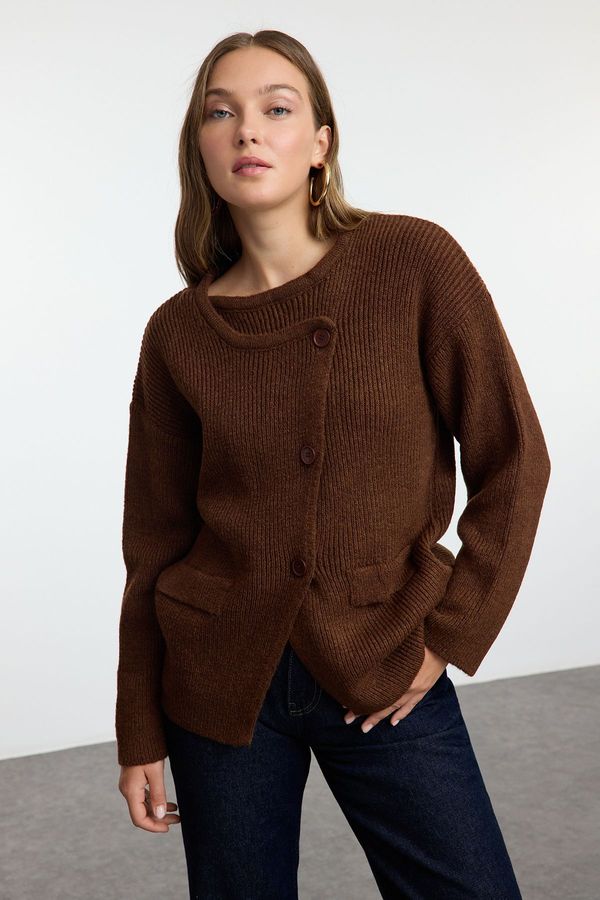 Trendyol Trendyol Brown Soft Textured Double Breasted Knitwear Cardigan