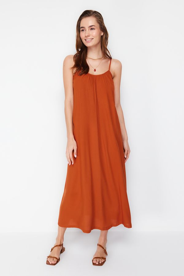 Trendyol Trendyol Brown Straight Cut Viscose Strap Maxi Woven Dress